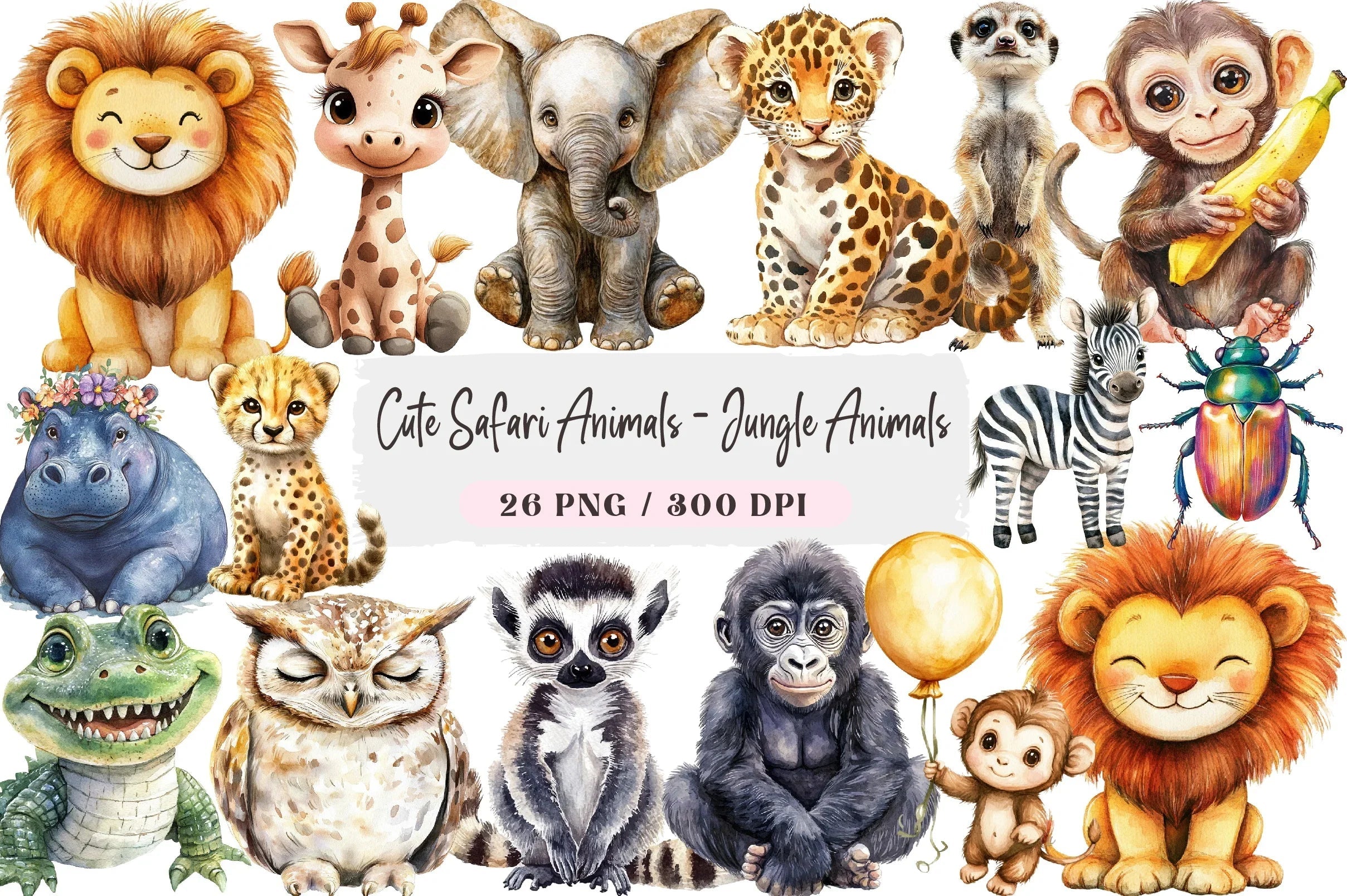Cute Safari Animals Jungle Clipart Bundle