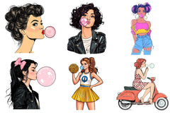 Retro Girl Blowing A Bubblegum Clipart Bundle 1 - CraftNest - Digital Crafting and Art