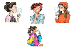 Retro Girl Blowing A Bubblegum Clipart Bundle 1 - CraftNest - Digital Crafting and Art