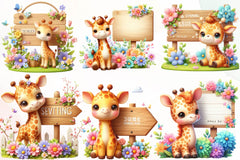 Giraffe Spring Flowers Clipart Bundle 2 - CraftNest - Digital Crafting and Art