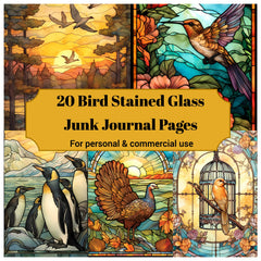 Stained Glass Birds Junk Journal Pages - CraftNest