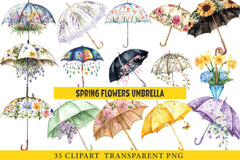 Spring Flowers Umbrella Clipart Bundle 1 - CraftNest - Digital Crafting and Art