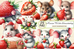 Mouse With Strawberry Clipart Bundle - CraftNest - Digital Crafting and Art