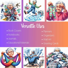 Funny Old Ladies Laundry Day Clipart - CraftNest - Digital Crafting and Art