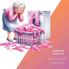Funny Old Ladies Laundry Day Clipart - CraftNest - Digital Crafting and Art
