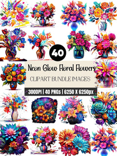 Neon Flowers Clipart - CraftNest - Digital Crafting and Art
