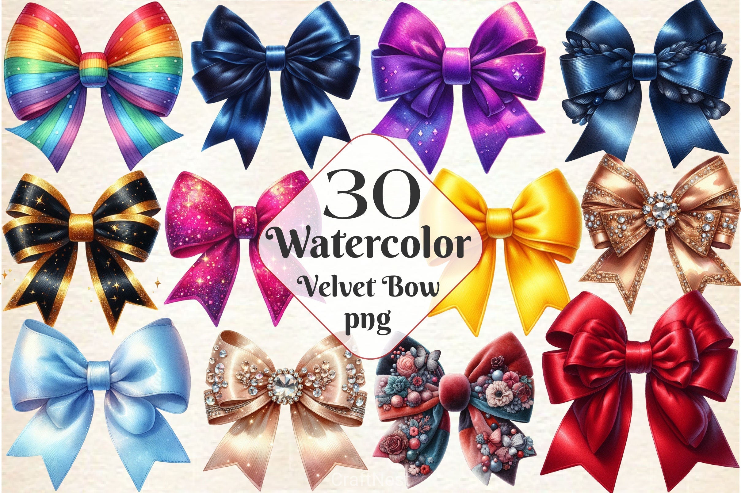 Velvet Bows Clipart Bundle 2