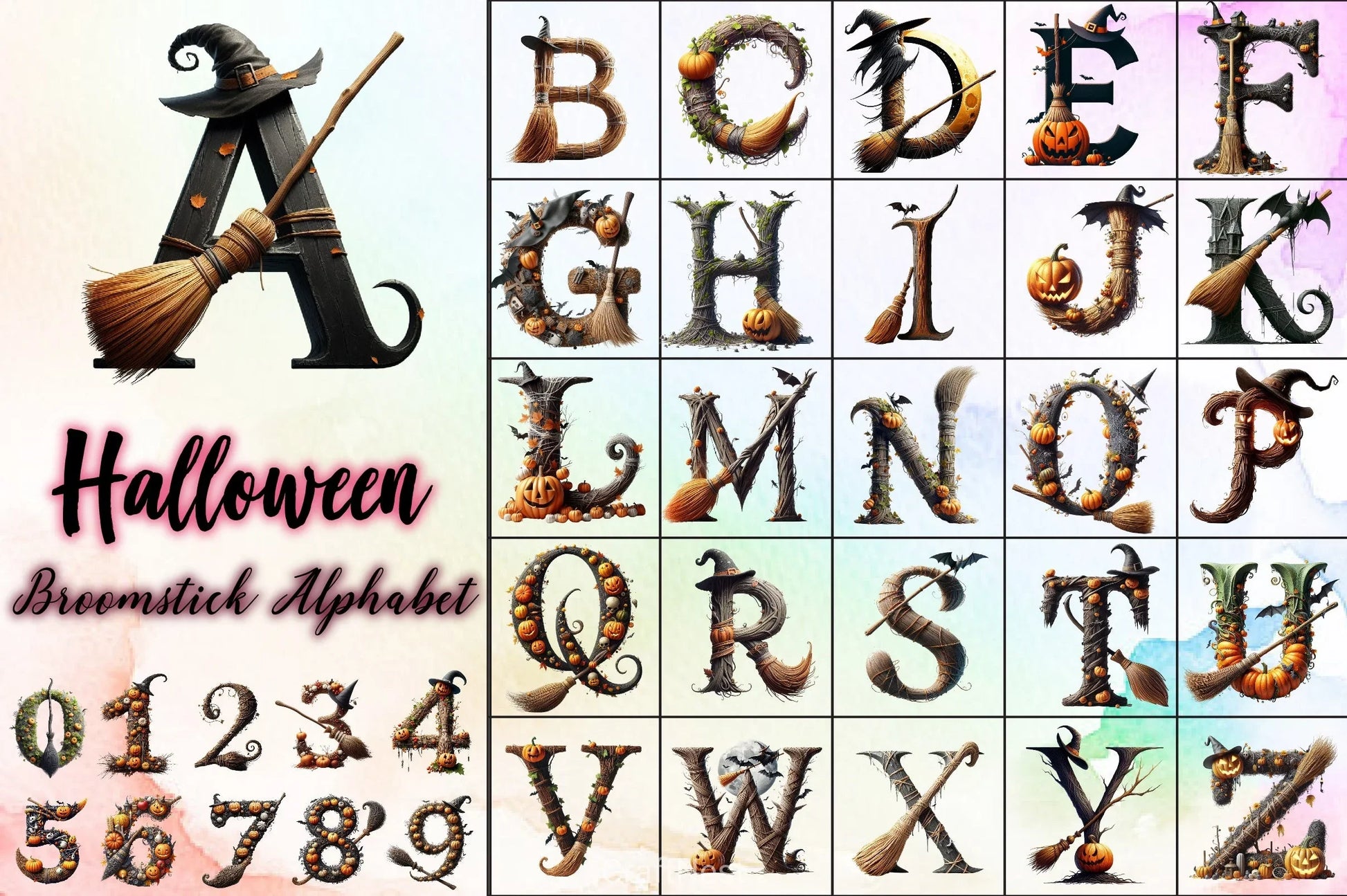 Broomstick Alphabet Clipart Bundle - CraftNest - Digital Crafting and Art