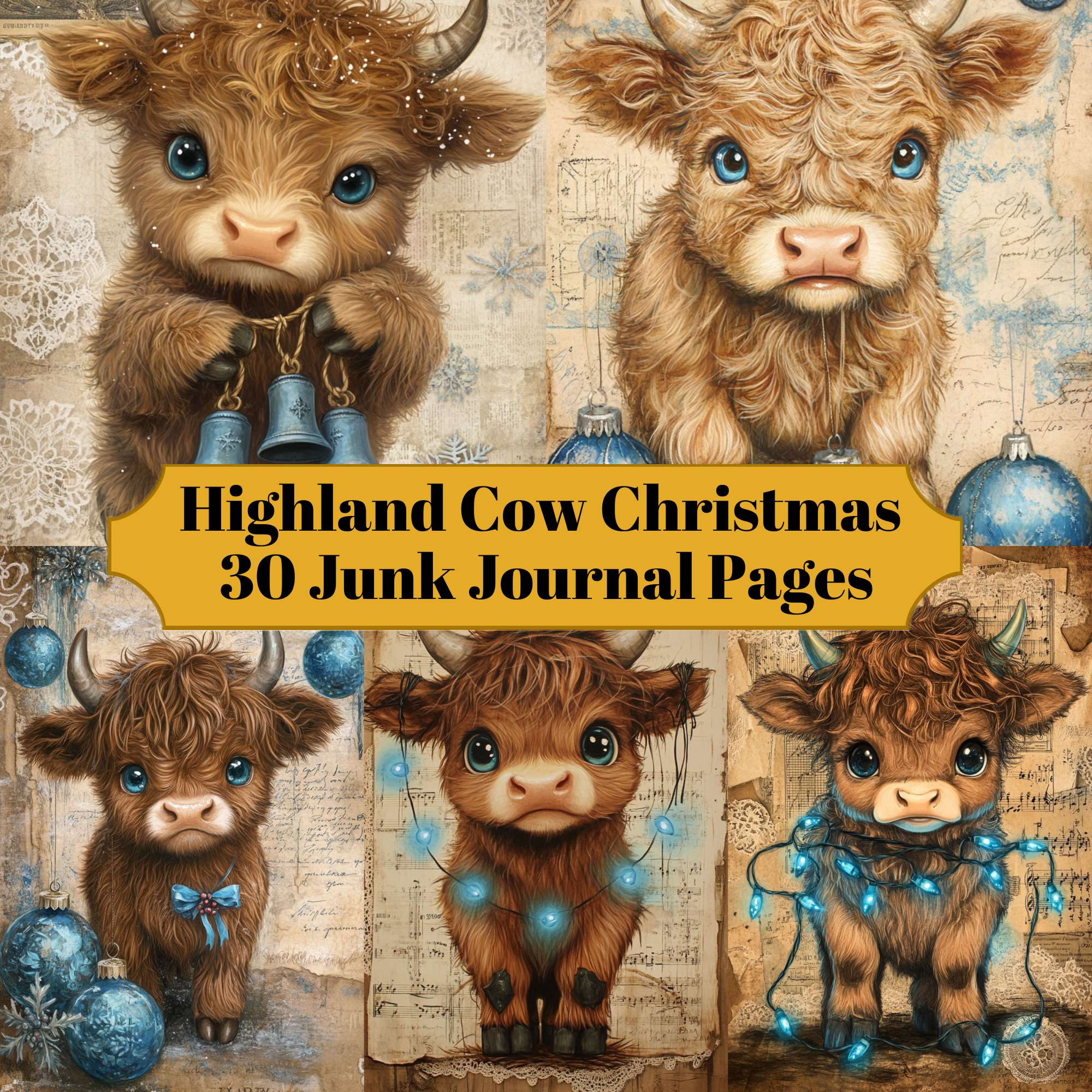 Highland Cow Christmas Junk Journal Pages