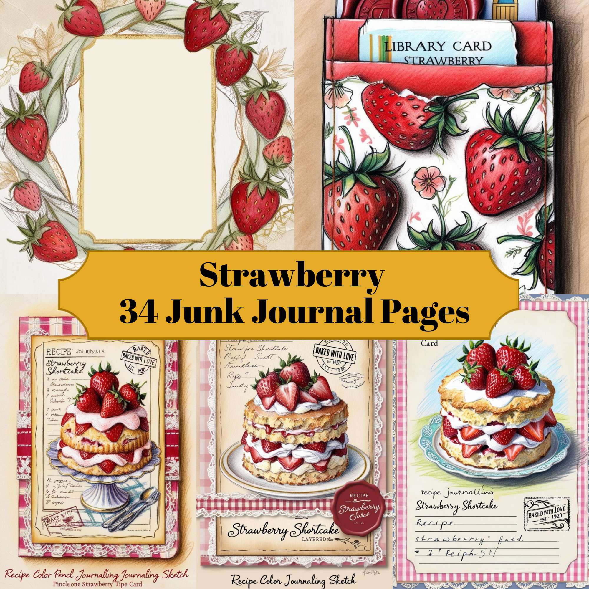 Strawberry Junk Journal Pages