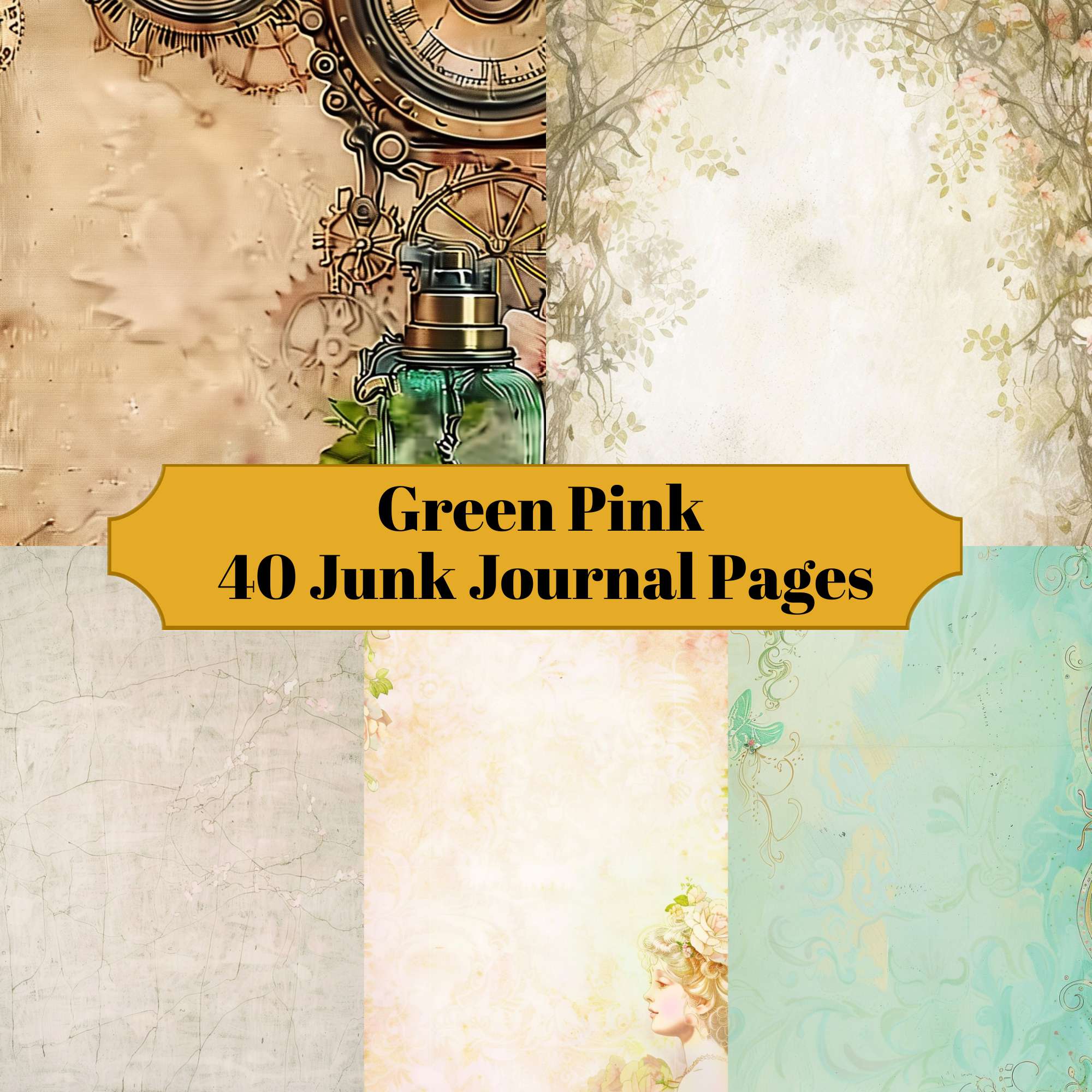 Green Pink Junk Journal Pages