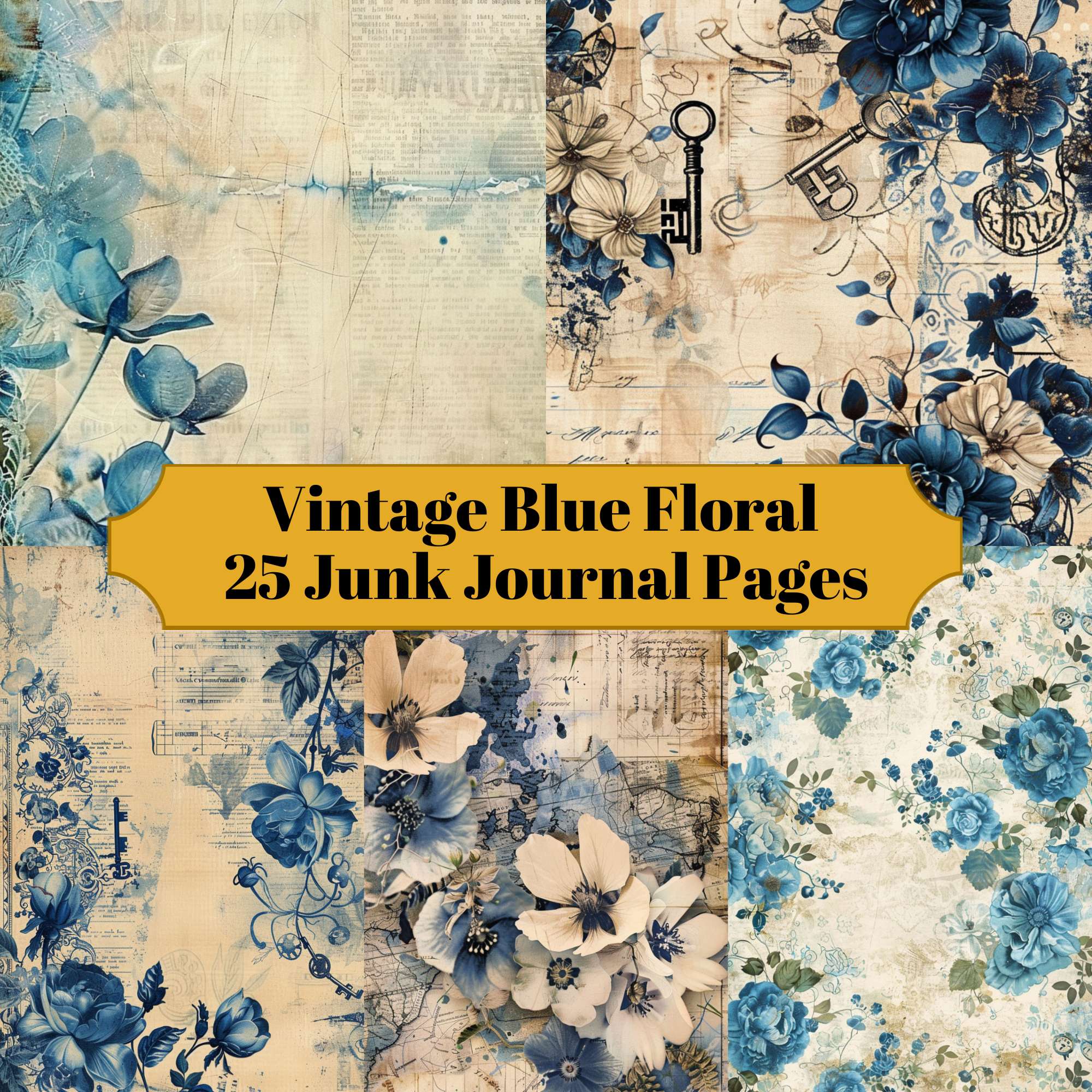 Blue Floral Junk Journal Pages