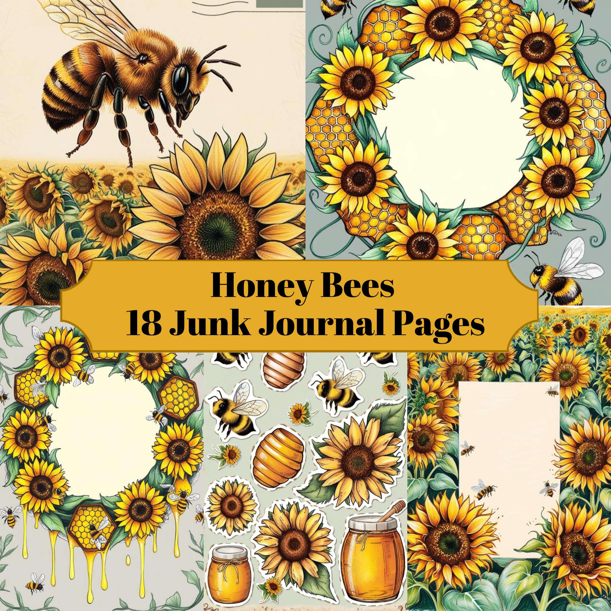 Honey Bees Junk Journal Pages