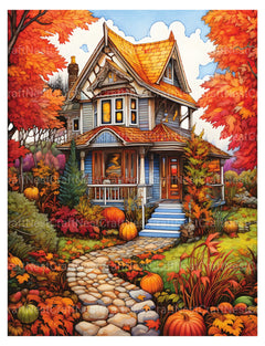 Autumn House Coloring Book - CraftNest - Digital Crafting and Art