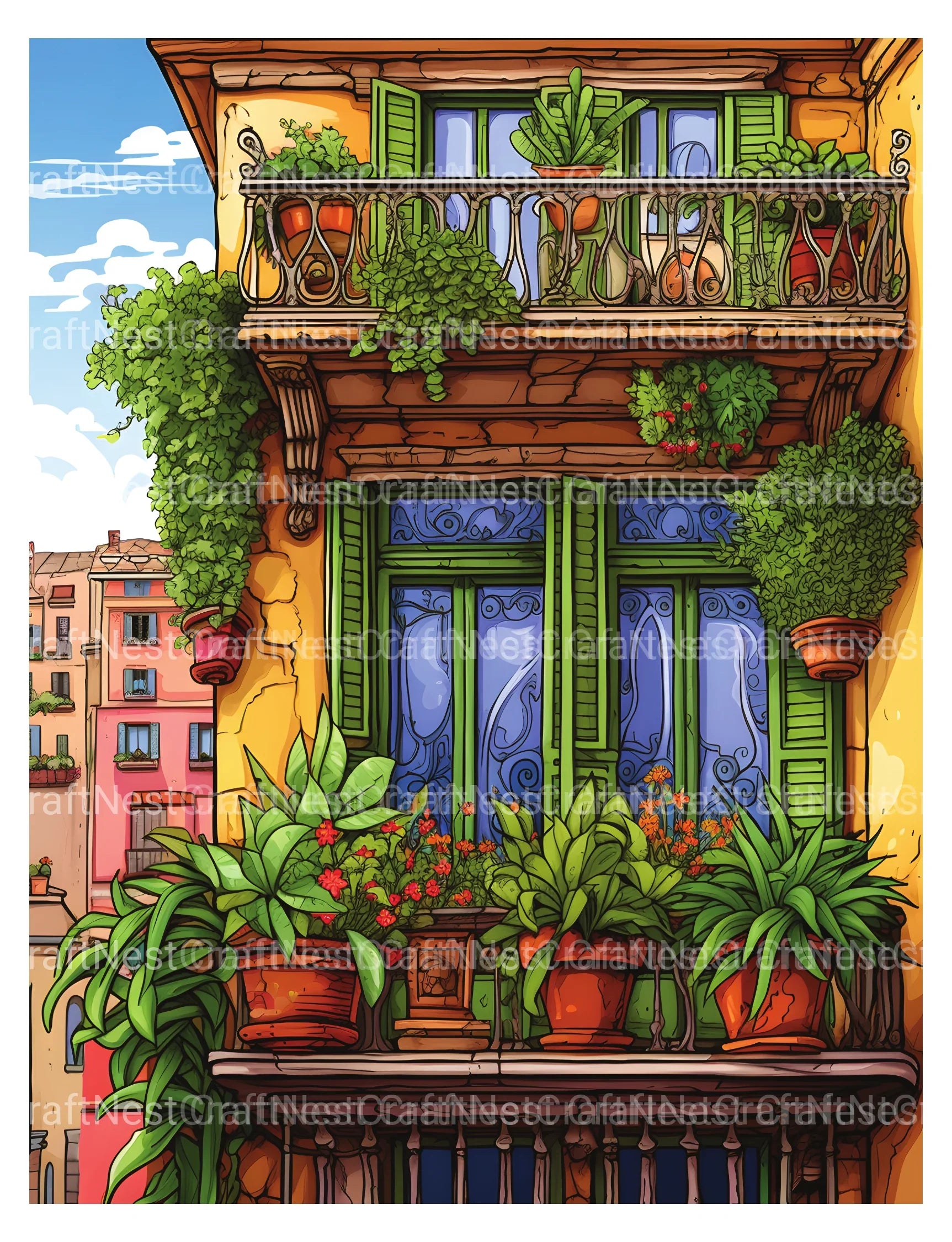 Mediterranean Windows Coloring Book - CraftNest - Digital Crafting and Art