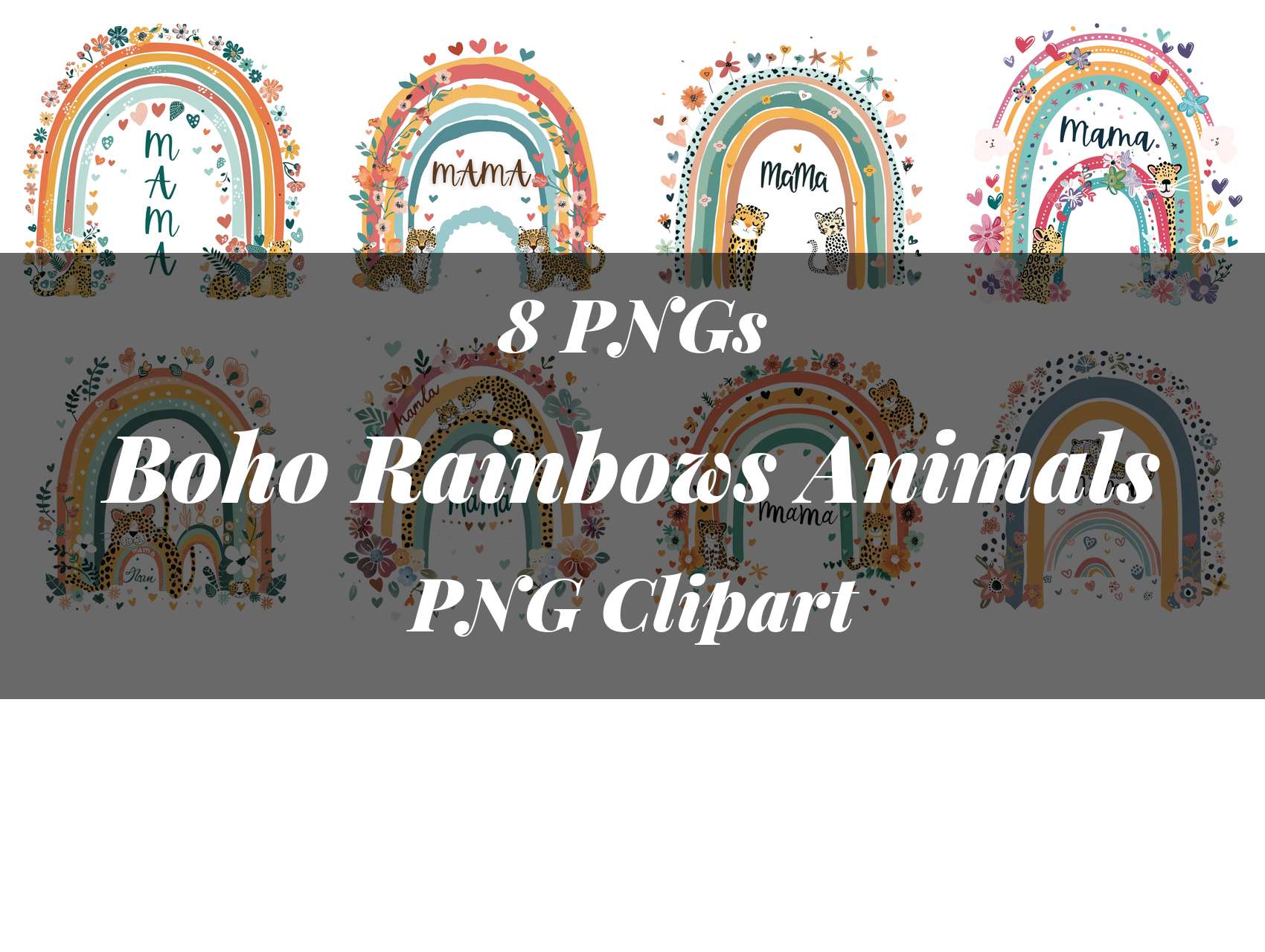 Boho Rainbows Animals Clipart