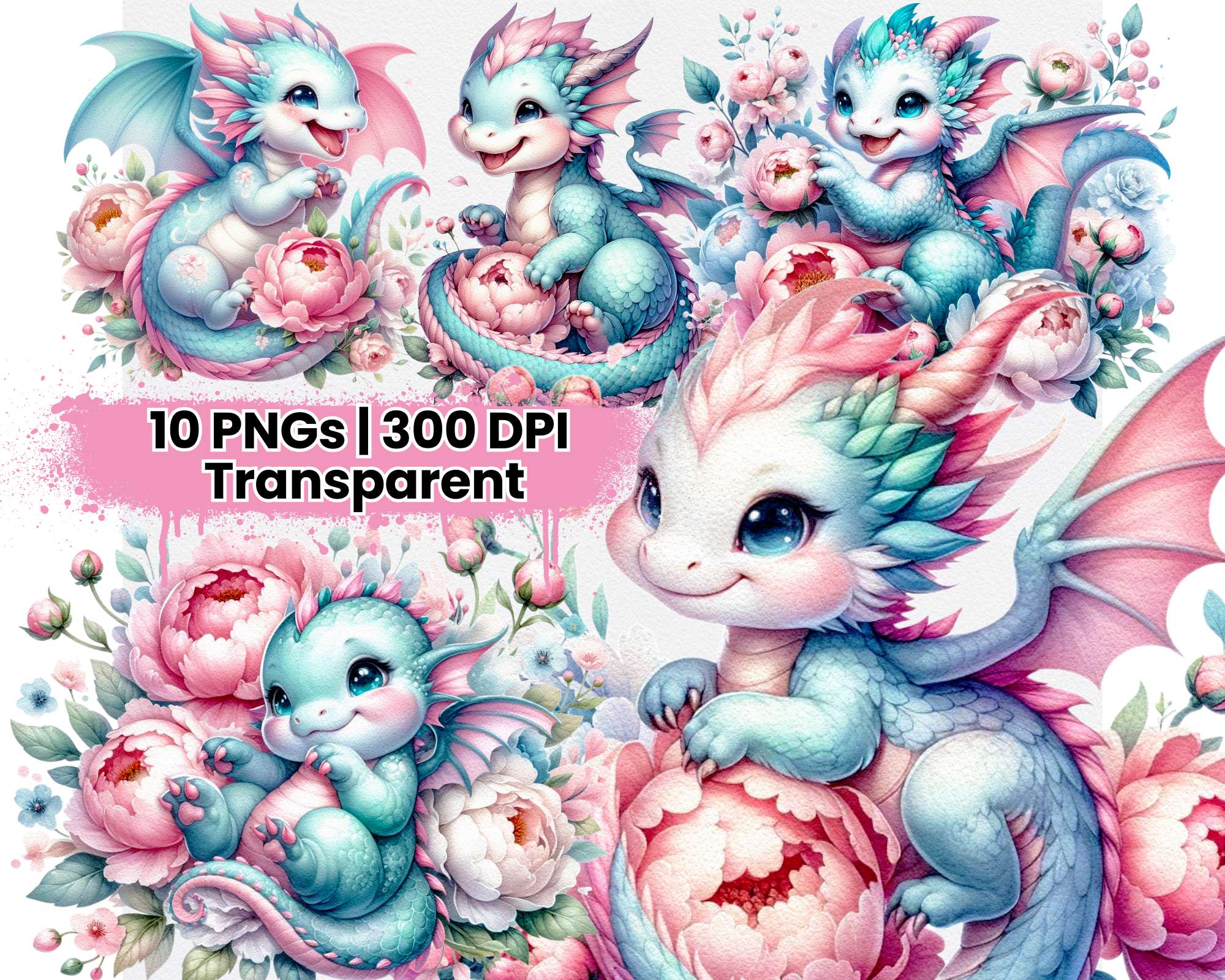 Baby Dragon with Flowers