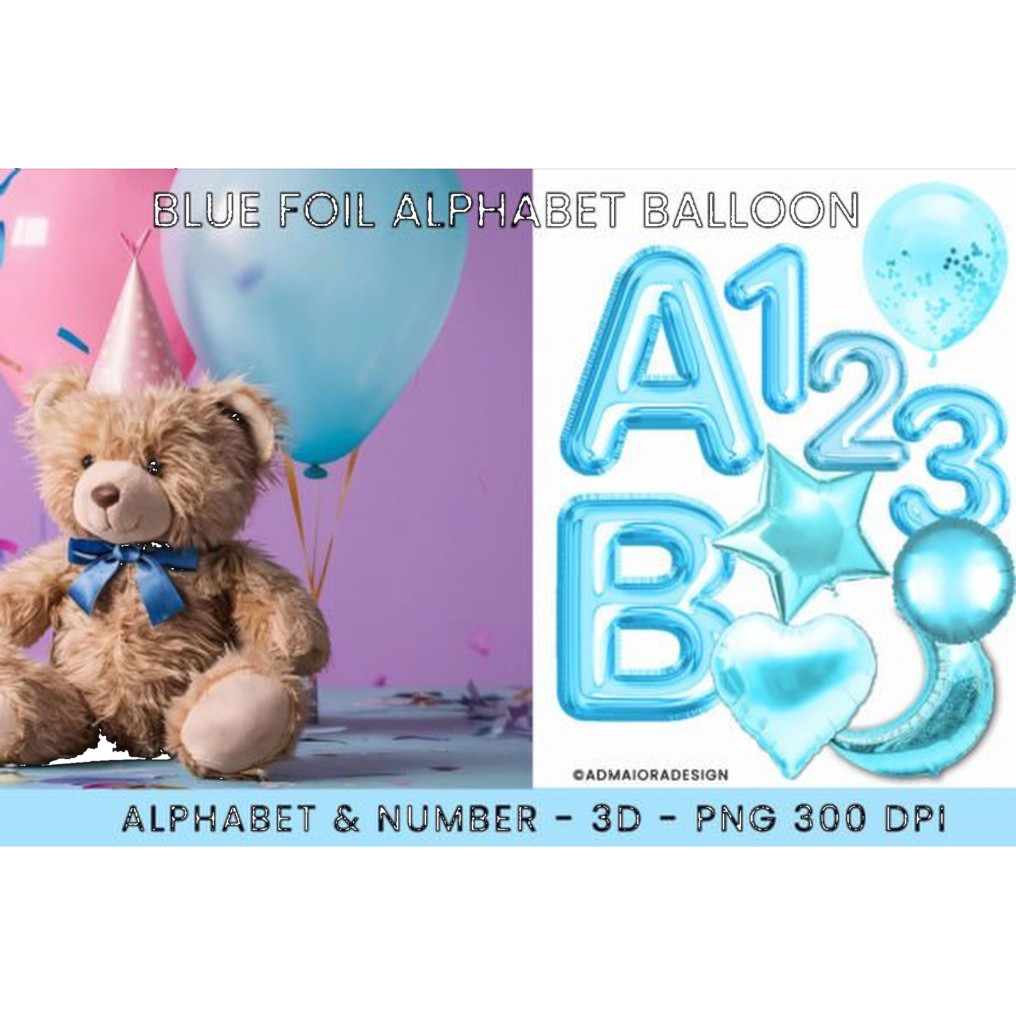 Blue Foil Alphabet Balloon Clipart