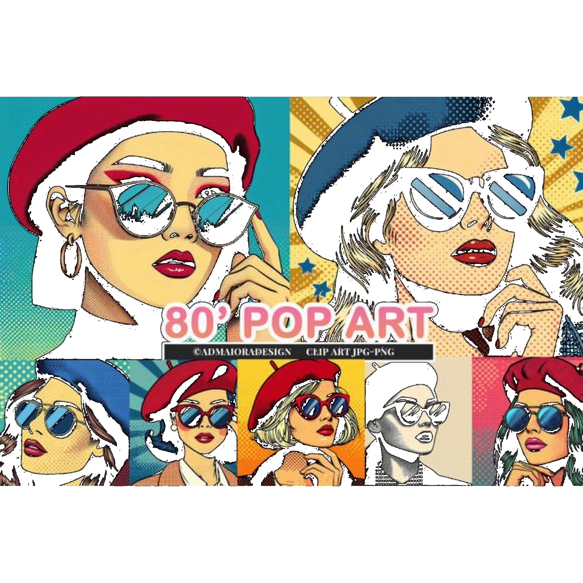 Retro 80s Pop Art Girls Clipart