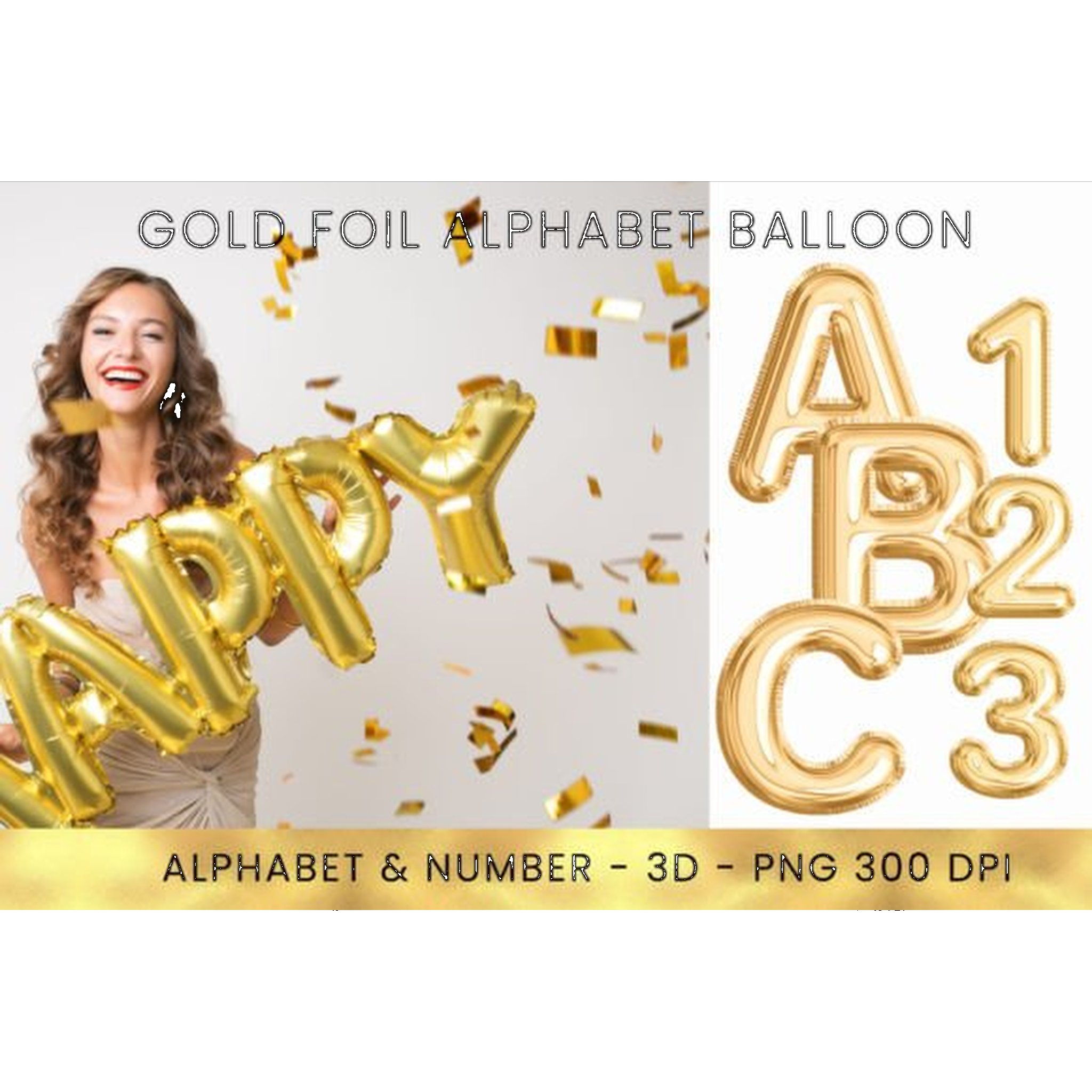 Gold Foil Alphabet Balloon Clipart