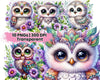 Green and Purple Owl with Daisies