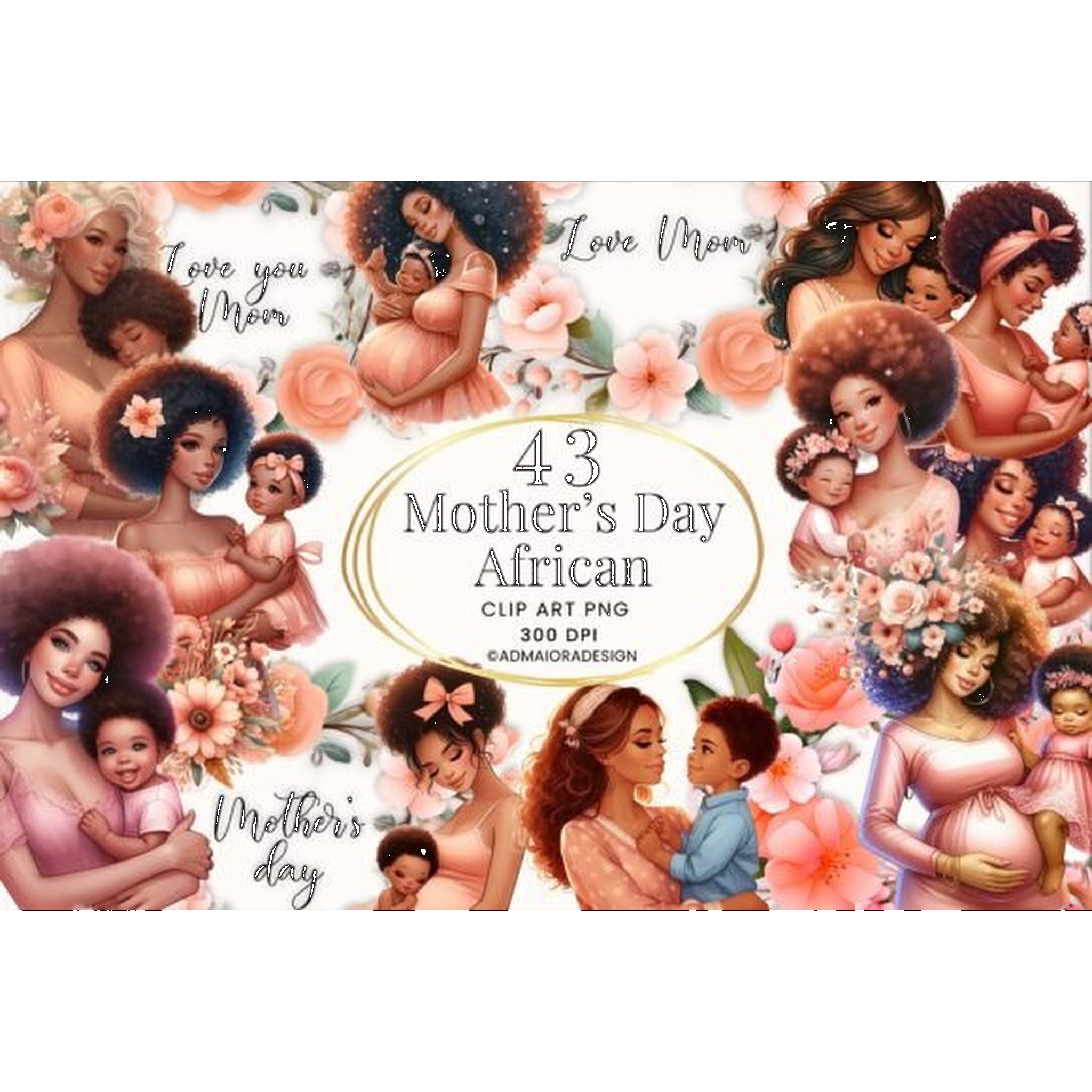 Afro-American Mom and Baby Clipart