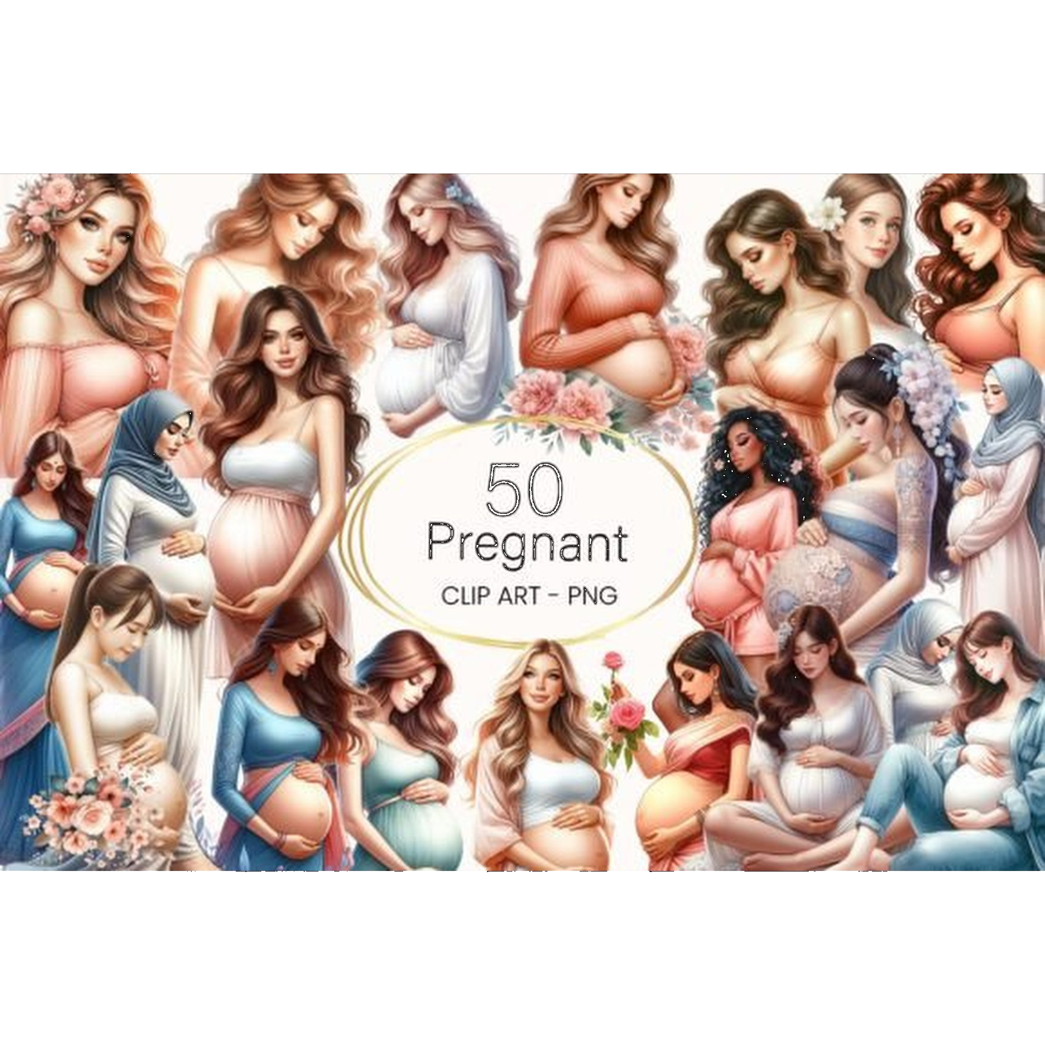 Watercolor Pregnant Woman Clipart