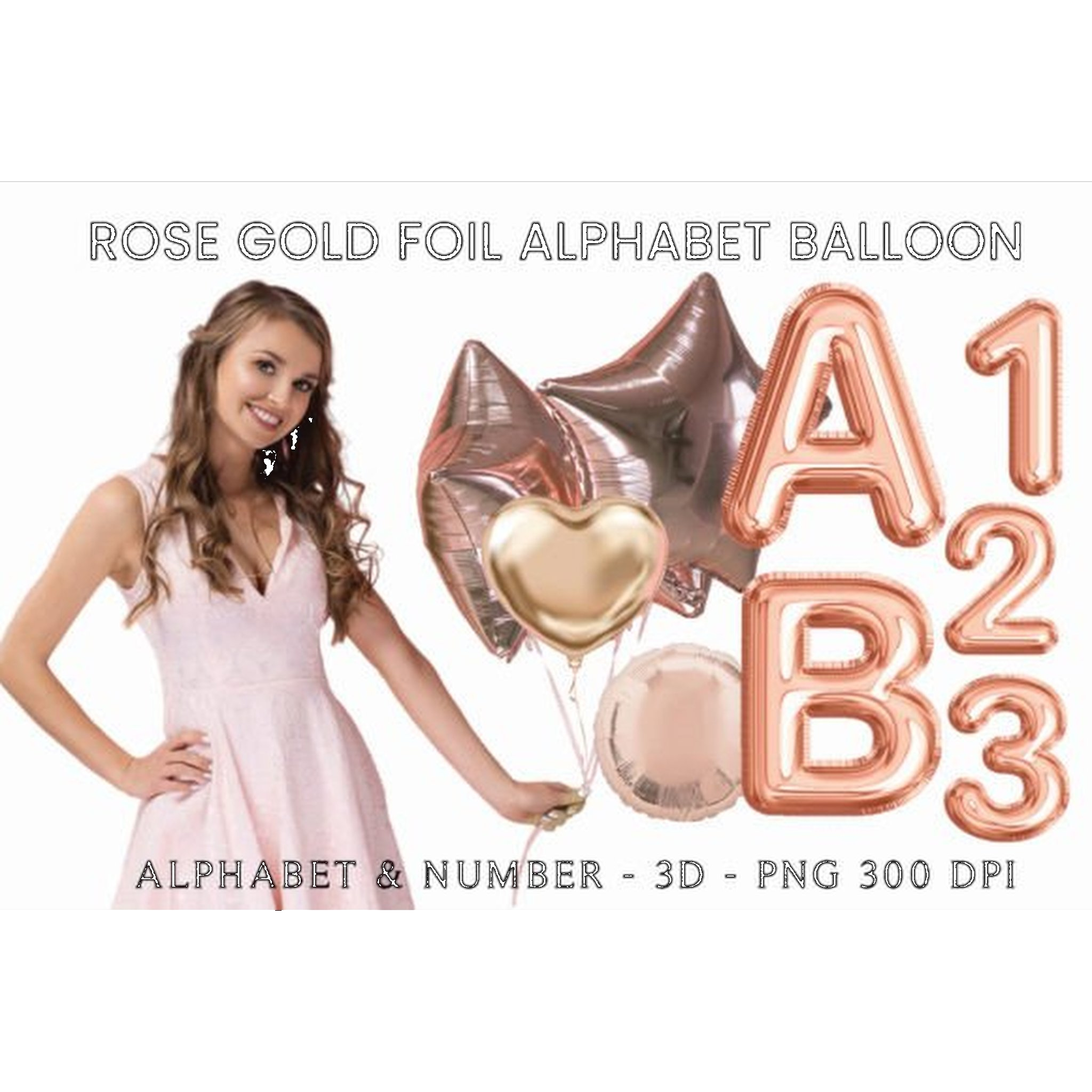 Rose Gold Foil Alphabet Balloon Clipart