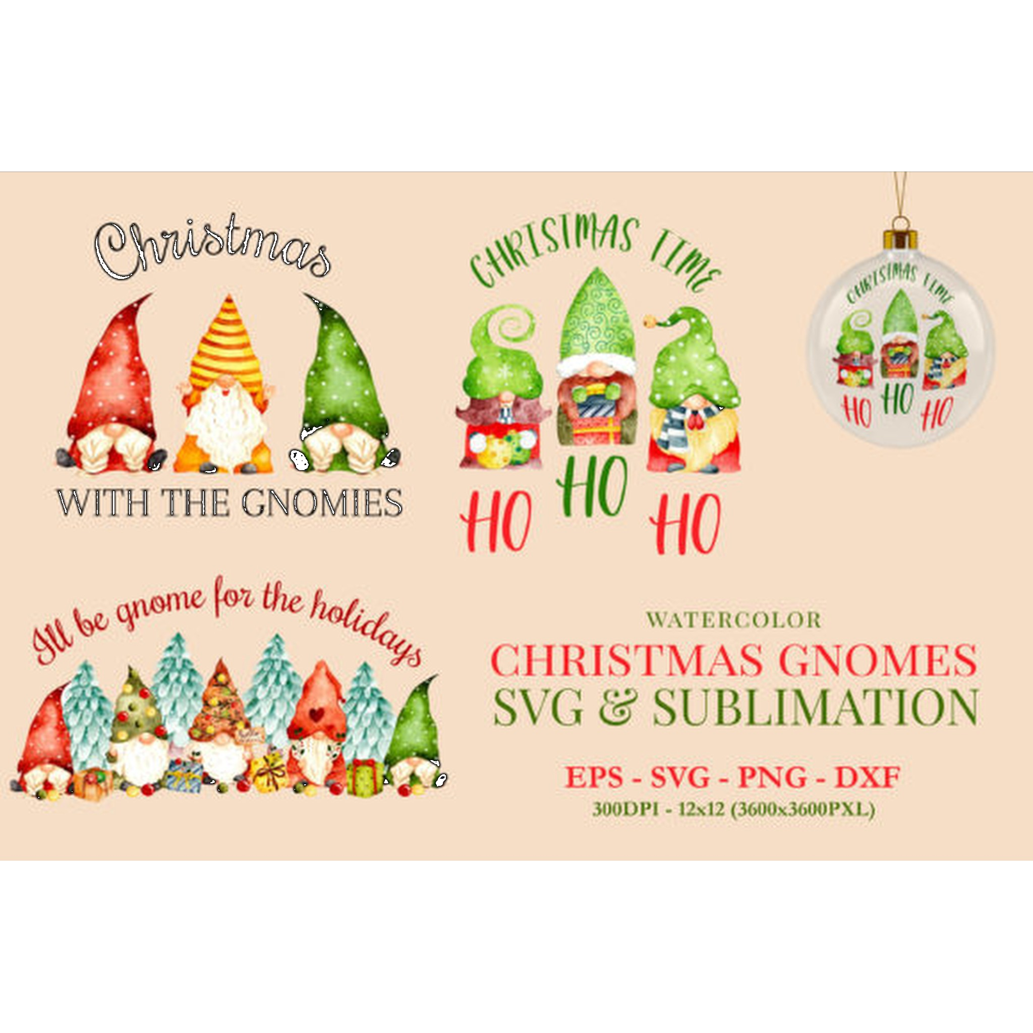 Watercolor Christmas Gnome SVG