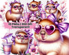 Cute Purple Capybara with Tropical Flowers and Iced Coffee