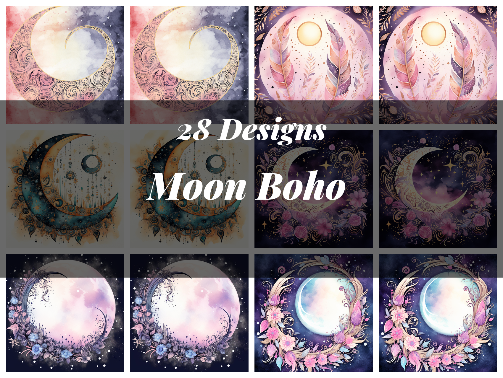 Moon Boho Seamless Digital Paper