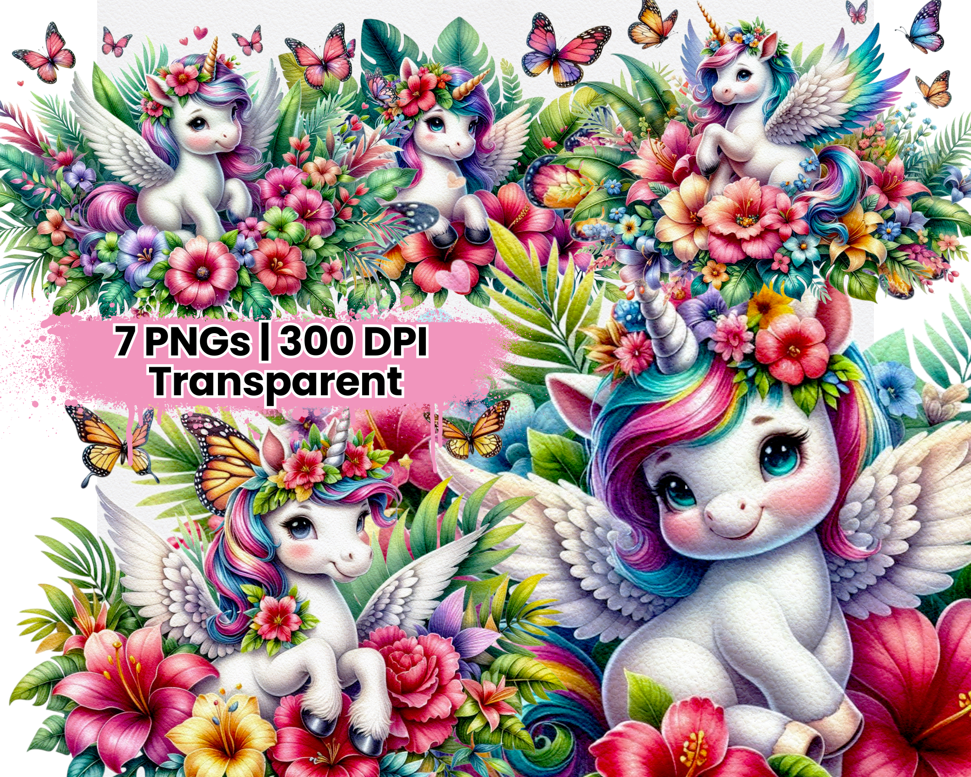 Unicorn with Tropical Flowers