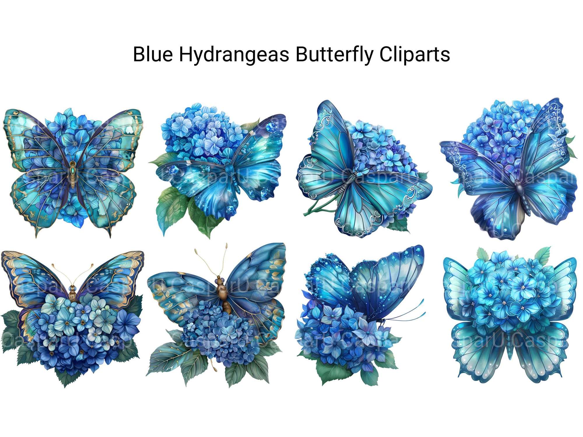 Blue Hydrangeas Butterfly Clipart