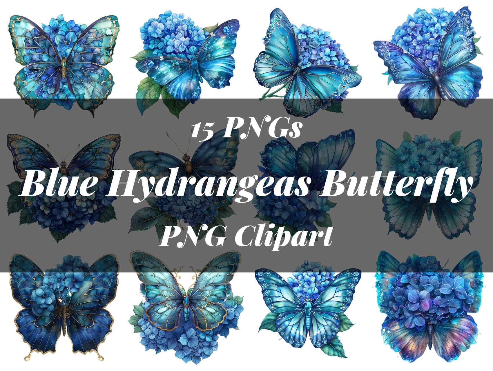 Blue Hydrangeas Butterfly Clipart