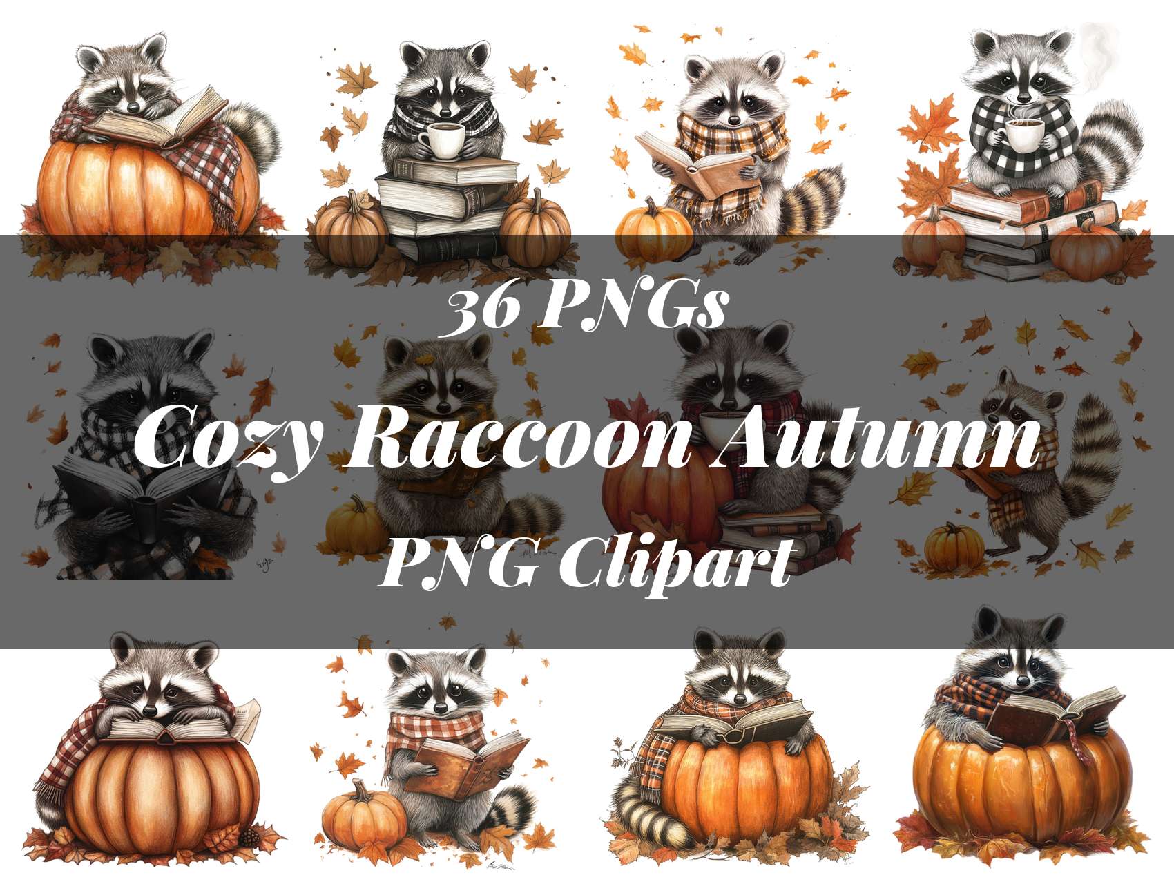 Cozy Raccoon Autumn Clipart