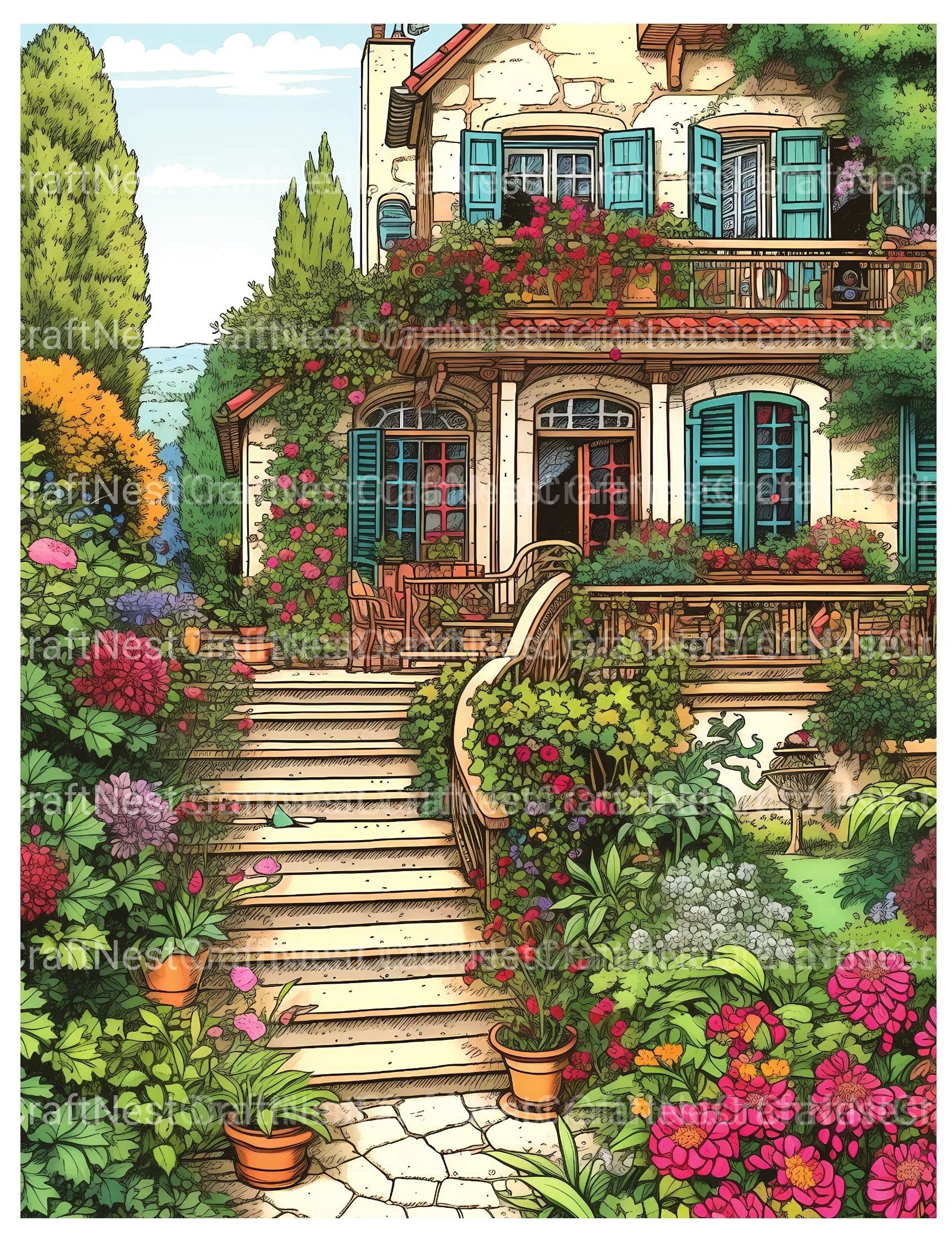 Garden Terrace Coloring Book - CraftNest - Digital Crafting and Art