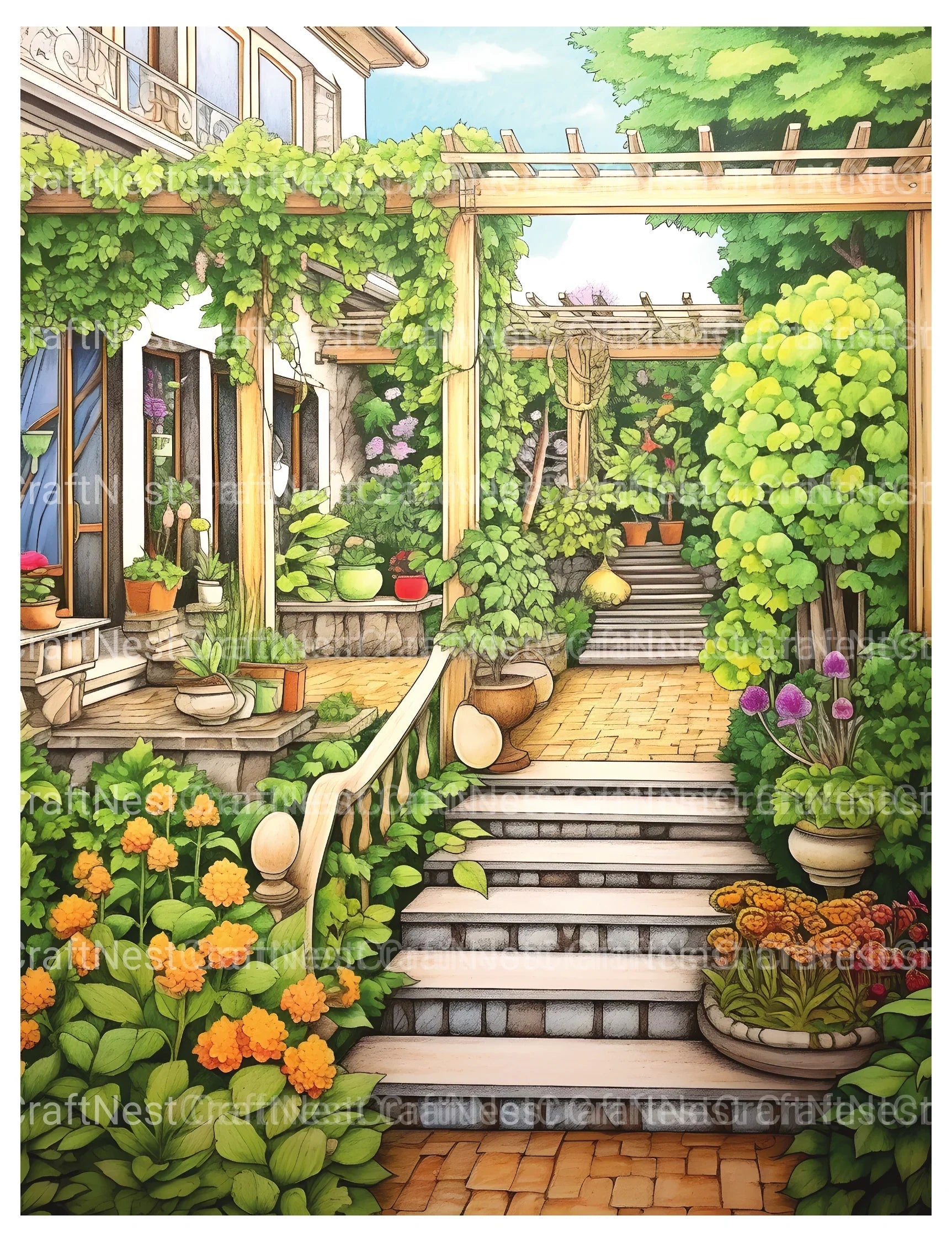 Garden Terrace Coloring Book - CraftNest - Digital Crafting and Art