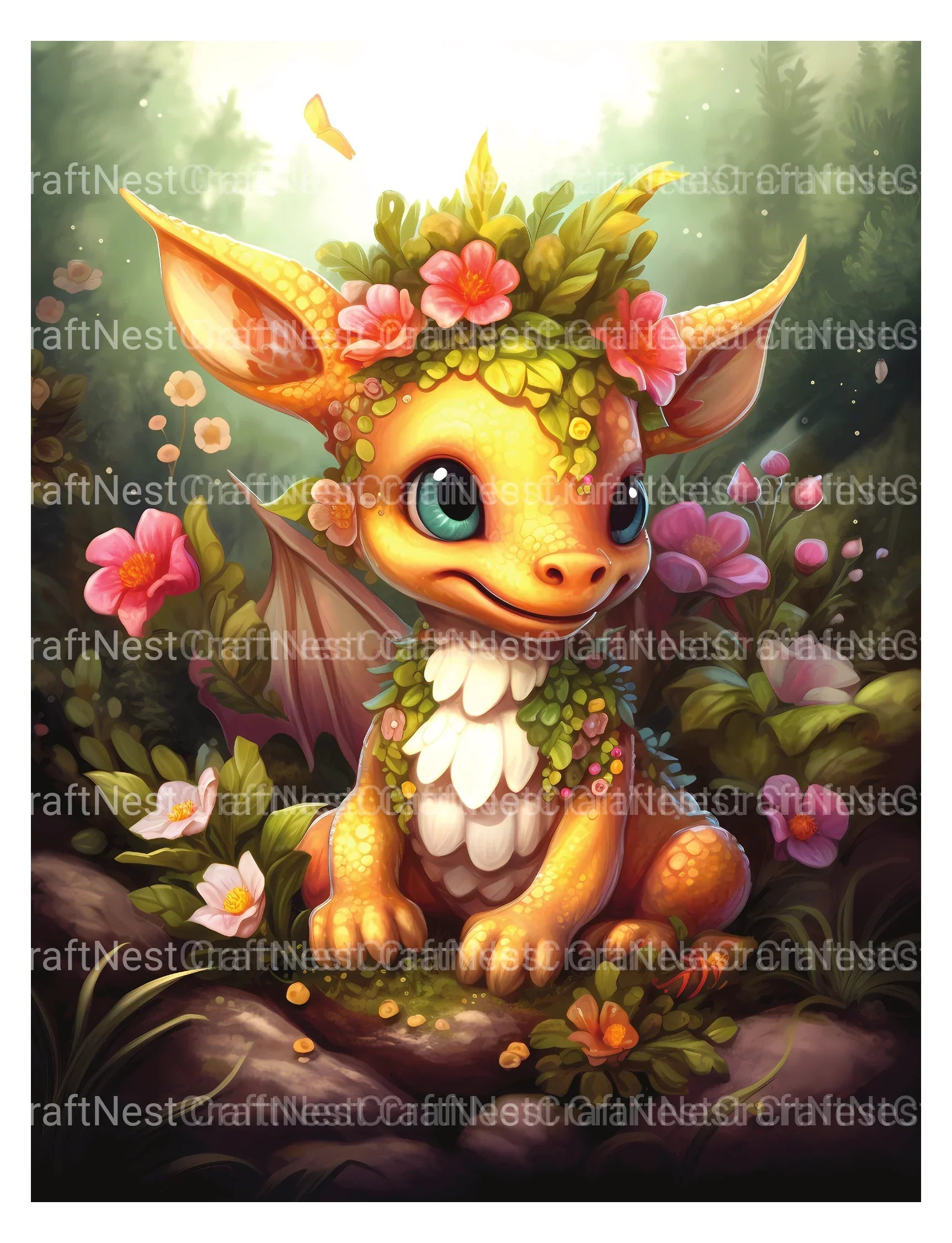Baby Dragon With Flowers Coloring Book - CraftNest - Digital Crafting and Art