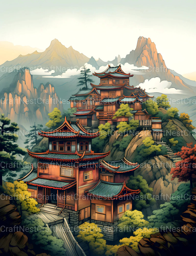 Old Chinese Villages Coloring Book - CraftNest - Digital Crafting and Art