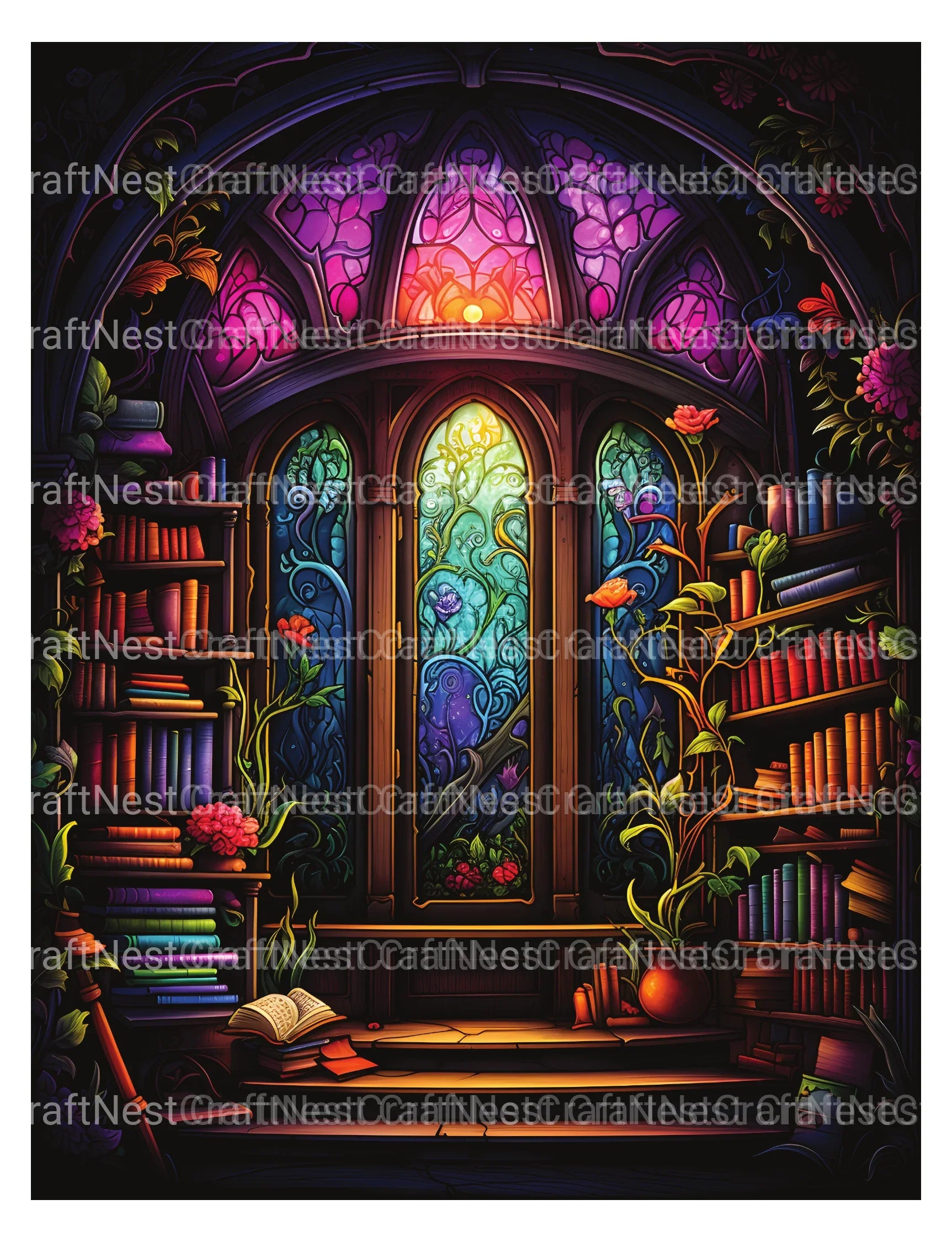Enchanted Library Coloring Book