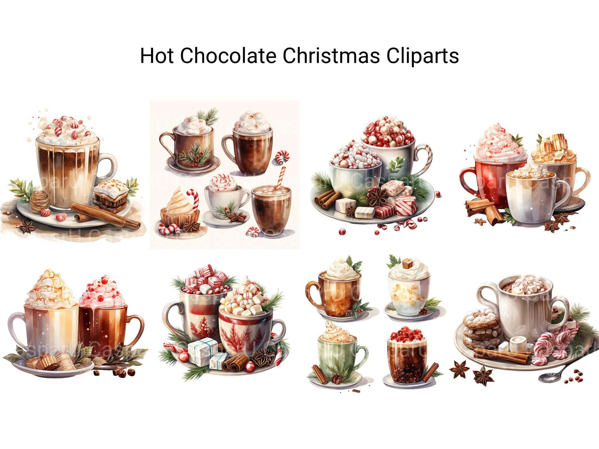 Hot Chocolate Christmas Animals Clipart