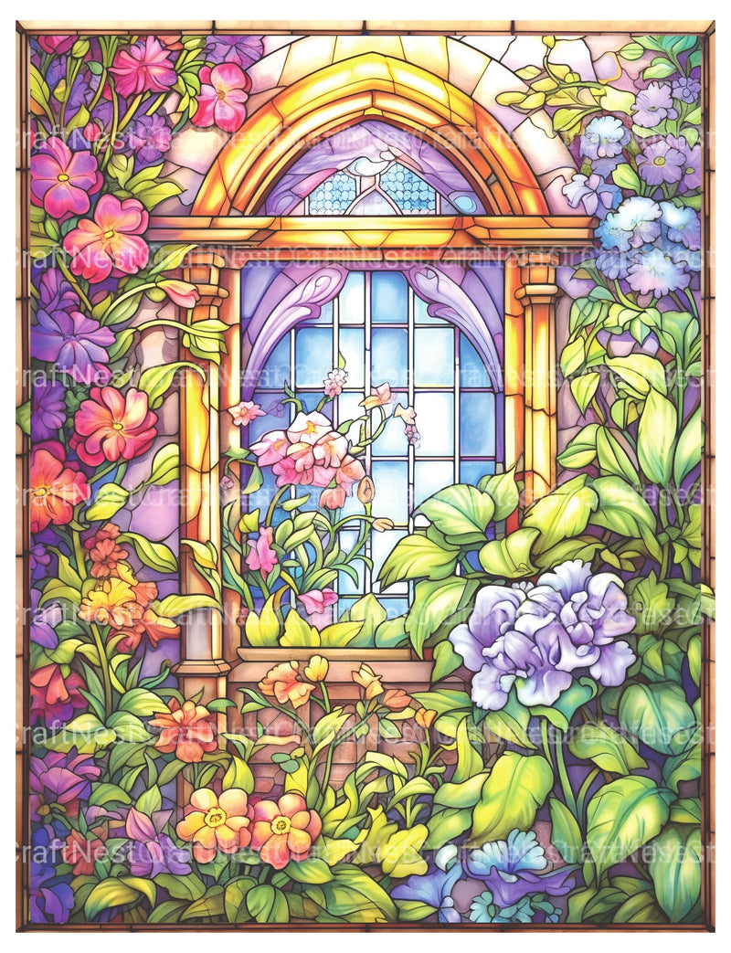 Stained Glass Garden Coloring Book - CraftNest - Digital Crafting and Art