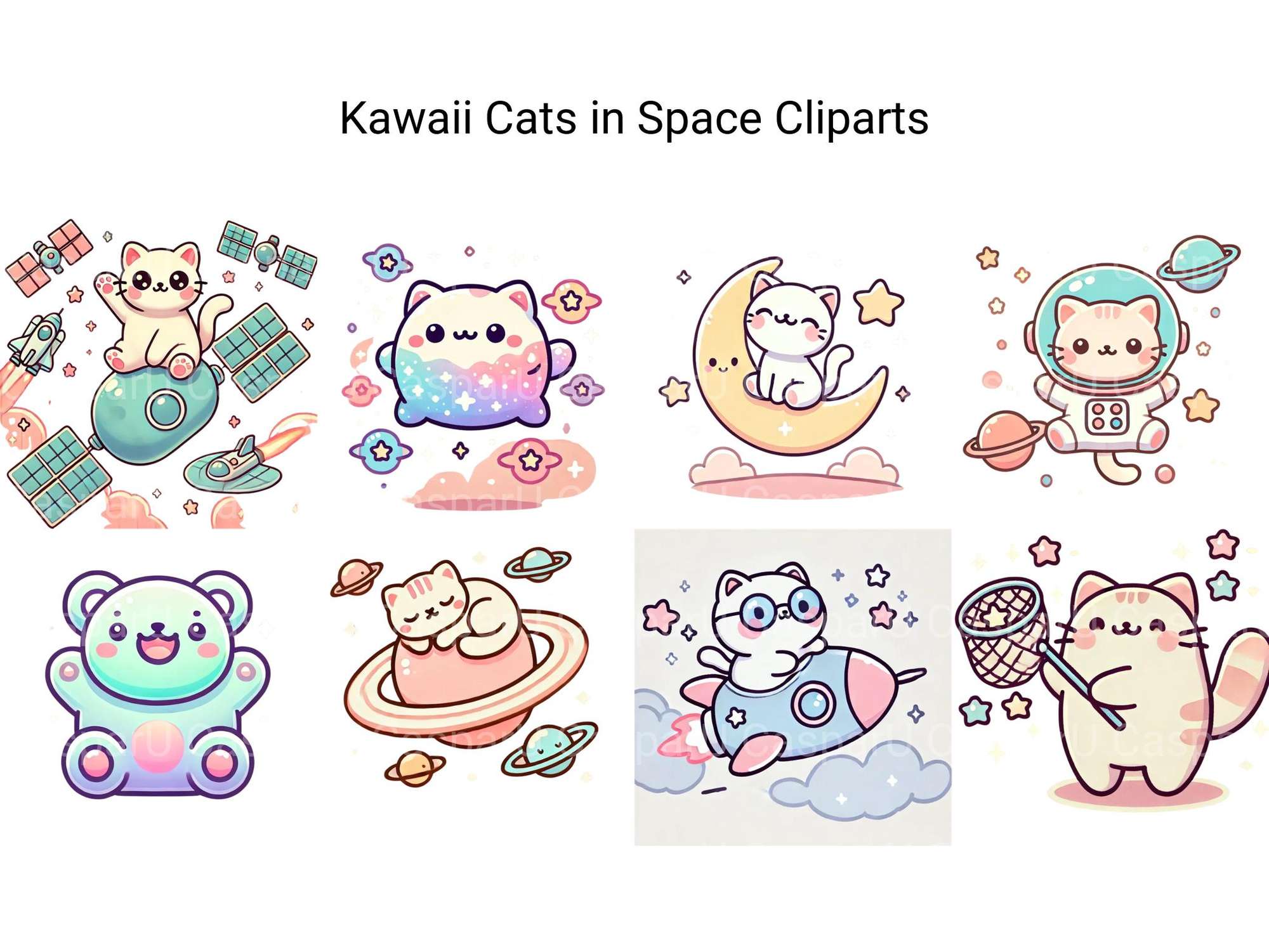Kawaii Cats In Space Clipart