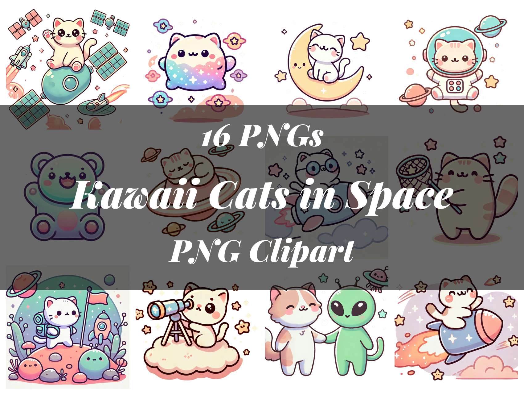 Kawaii Cats In Space Clipart