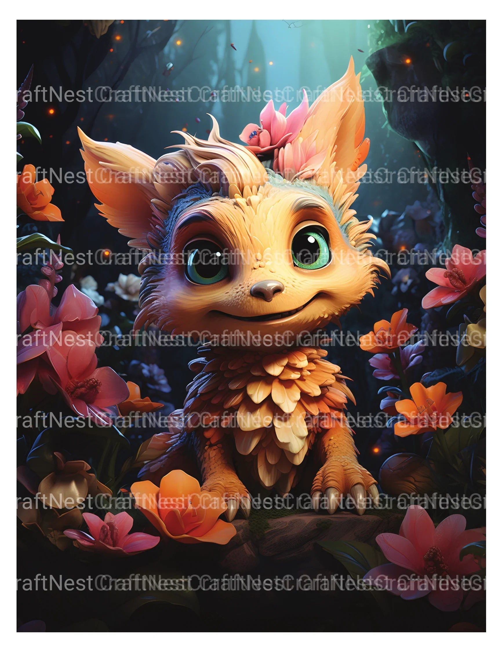 Baby Dragon With Flowers Coloring Book - CraftNest - Digital Crafting and Art