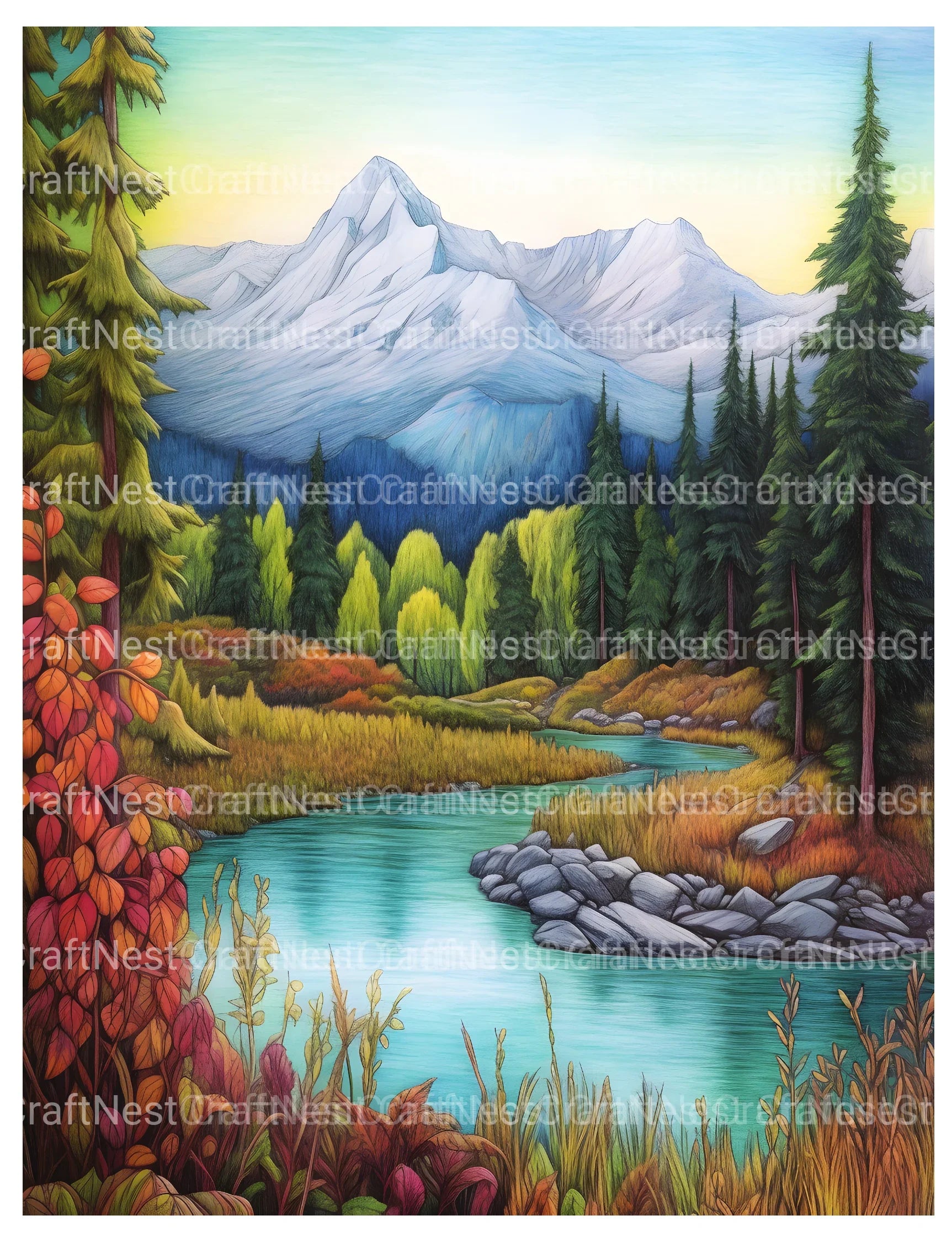 Mountain Scenery Coloring Book - CraftNest - Digital Crafting and Art