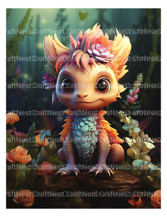 Baby Dragon With Flowers Coloring Book - CraftNest - Digital Crafting and Art