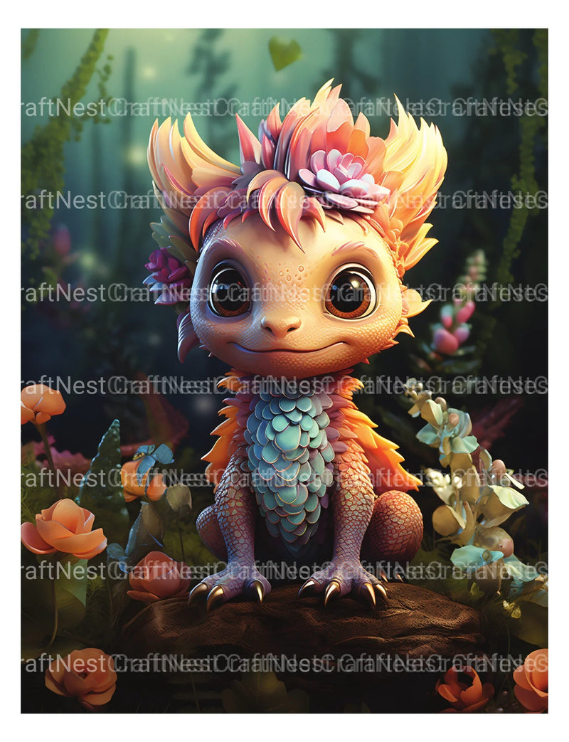 Baby Dragon With Flowers Coloring Book - CraftNest - Digital Crafting and Art