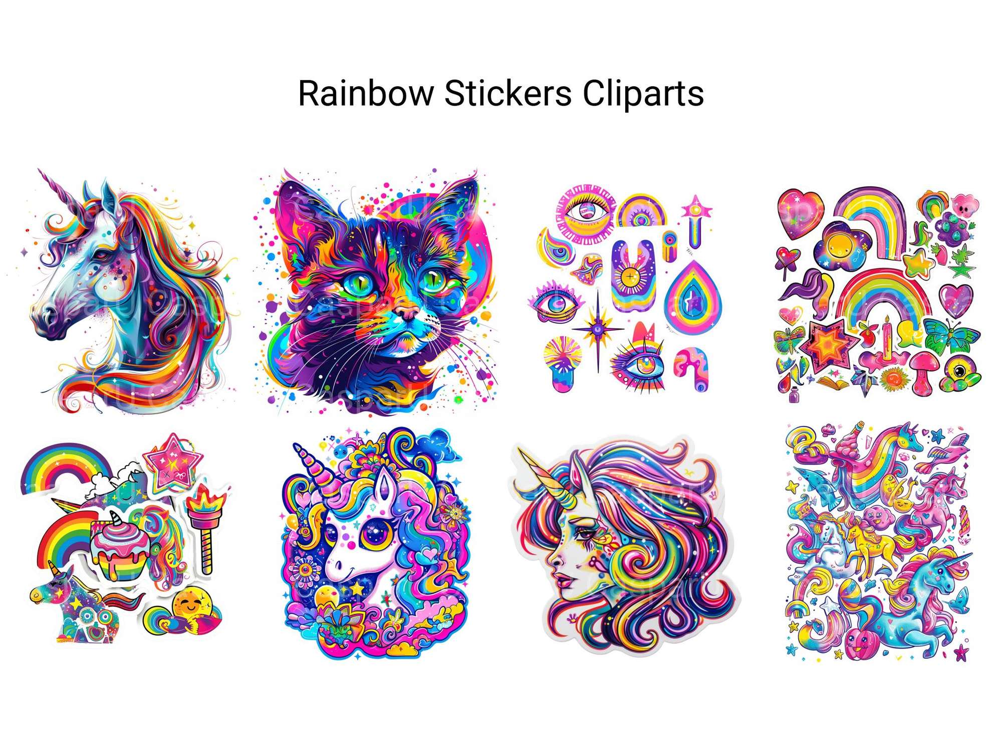 Rainbow Planner Stickers Animals Clipart