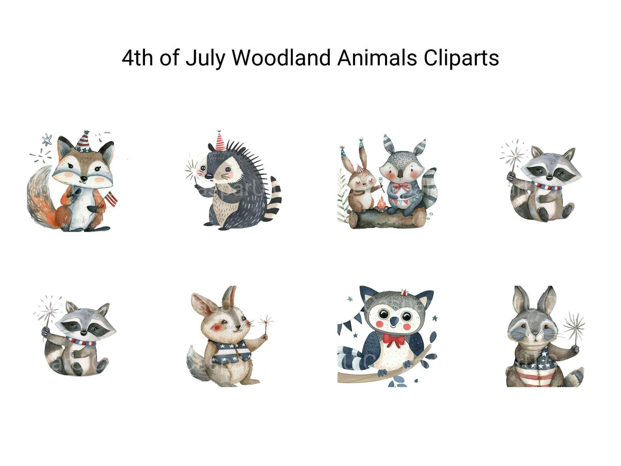 4th of July Woodland Animals Clipart